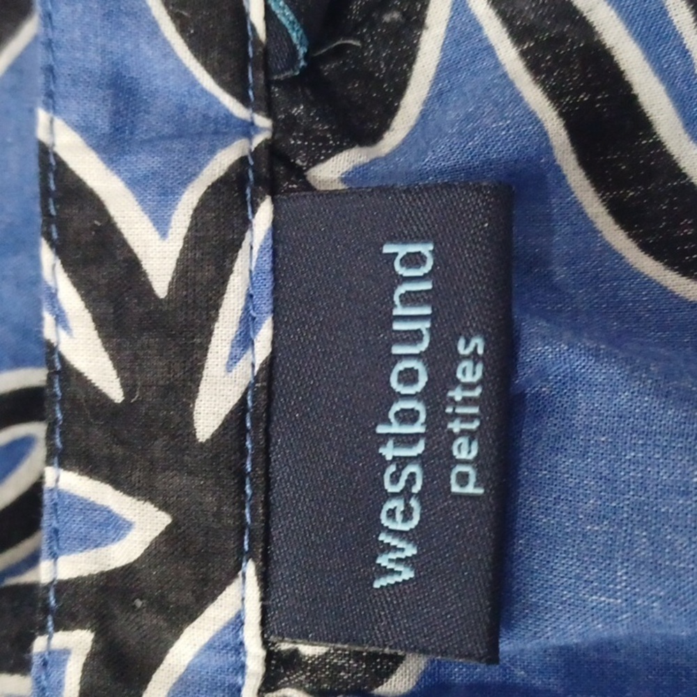 Westbound Blue & Black Floral 100% Cotton Blouse Sz.PXL.3/4 Sleeves.EUC!24"L. - Picture 5 of 9